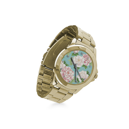 Beautiful Pink Peony Vintage Japanese Floral Custom Gilt Watch(Model 101)