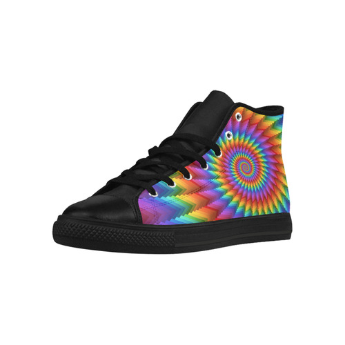 Psychedelic Rainbow Spiral Fractal Aquila High Top Microfiber Leather Men's Shoes (Model 032)