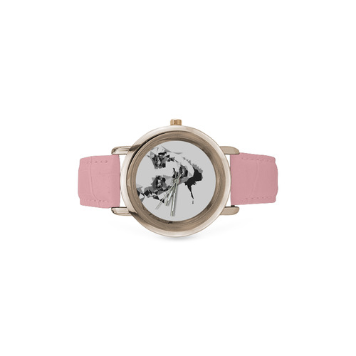 Designers watches with Girl face painting. Original artwork Women's Rose Gold Leather Strap Watch(Model 201)