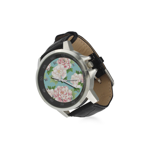 Beautiful Pink Peony Vintage Japanese Floral Unisex Stainless Steel Leather Strap Watch(Model 202)