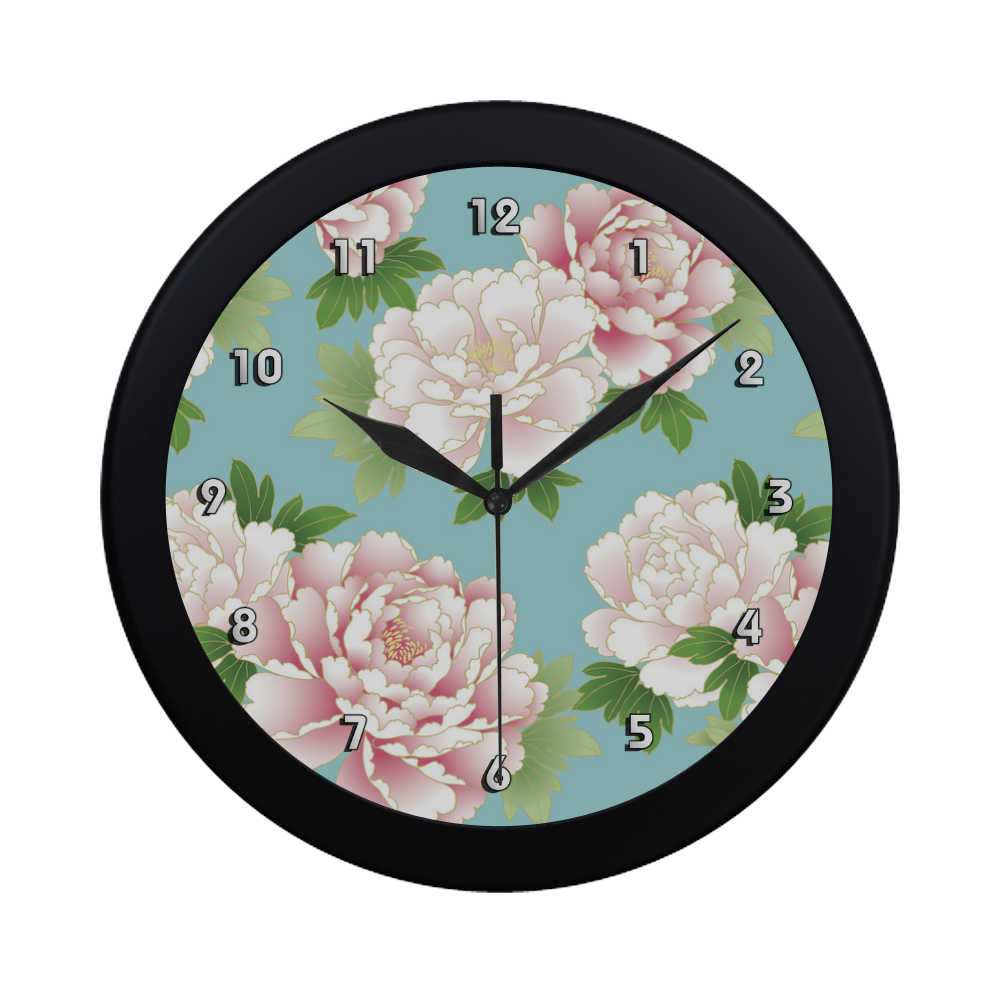 Beautiful Pink Peony Vintage Japanese Floral Circular Plastic Wall clock