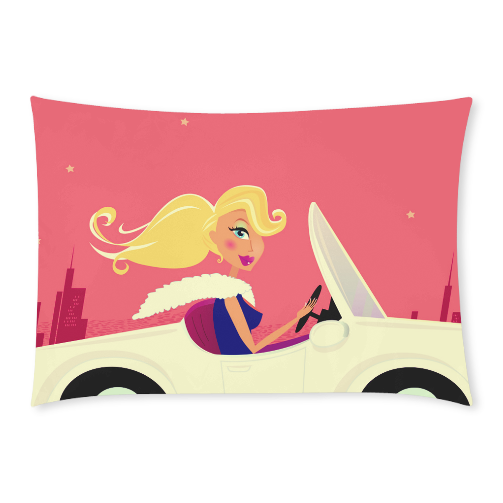 New designers Pillow : Old-style girls Illustration on Pillow / PINK WHITE Custom Rectangle Pillow Case 20x30 (One Side)