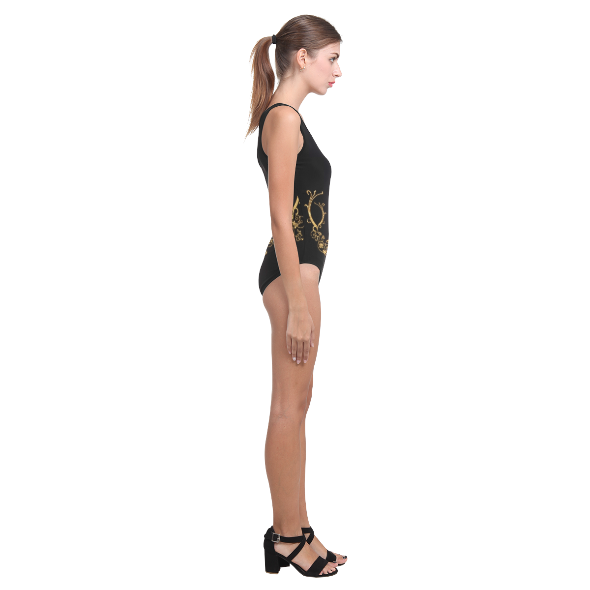 Awesome lion in gold and black Vest One Piece Swimsuit (Model S04)