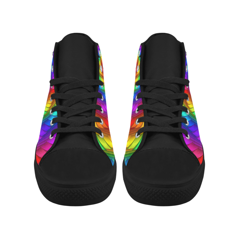 Psychedelic Rainbow Spiral Fractal Aquila High Top Microfiber Leather Men's Shoes (Model 032)