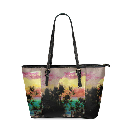 Rainbow Moon by Martina Webster Leather Tote Bag/Small (Model 1640)