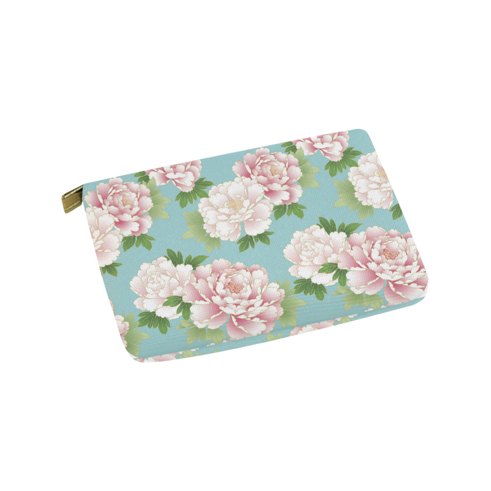 Beautiful Pink Peony Vintage Japanese Floral Carry-All Pouch 9.5''x6''