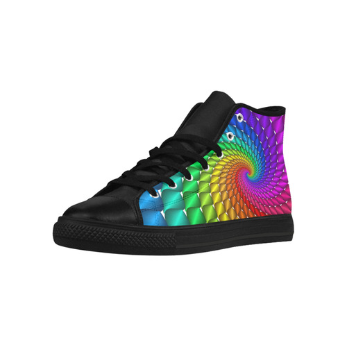 Psychedelic Rainbow Spiral Fractal Aquila High Top Microfiber Leather Men's Shoes (Model 032)