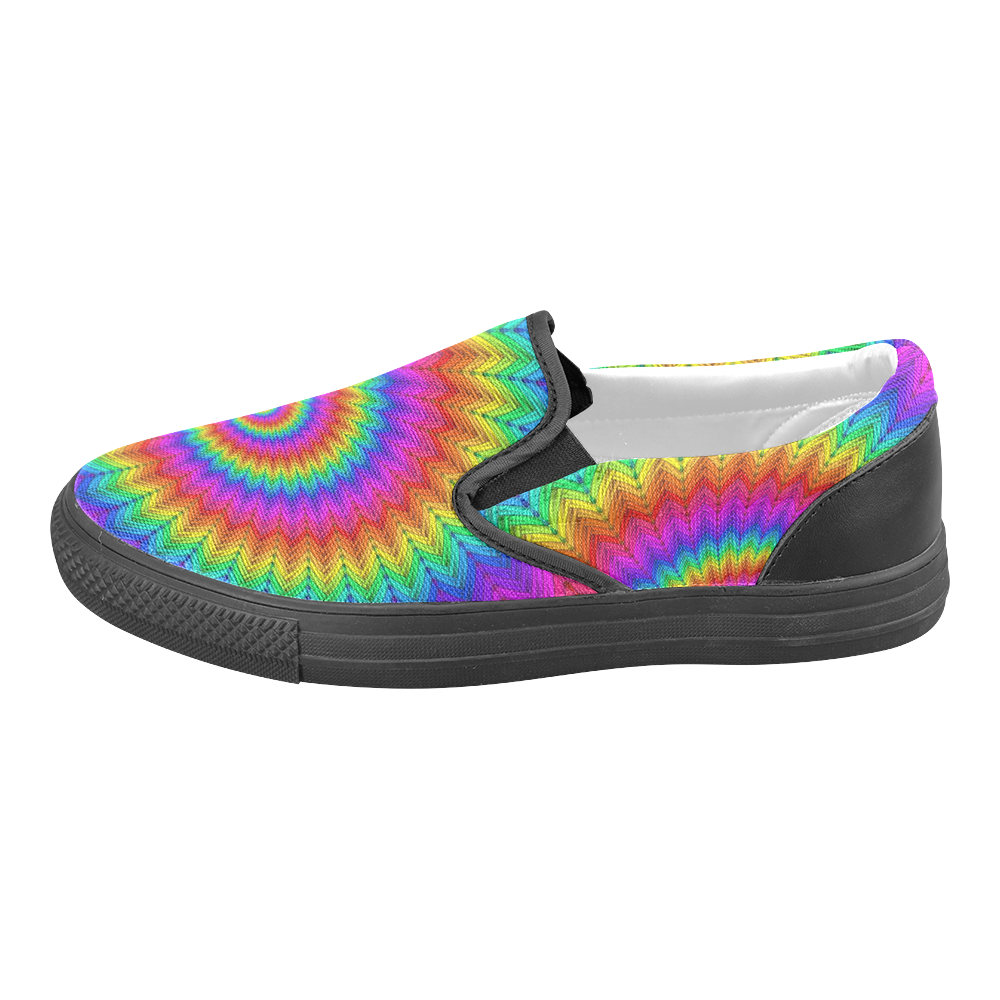 Psychedelic Rainbow Spiral Fractal Slip-on Canvas Shoes for Men/Large Size (Model 019)