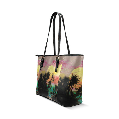 Rainbow Moon by Martina Webster Leather Tote Bag/Small (Model 1640)