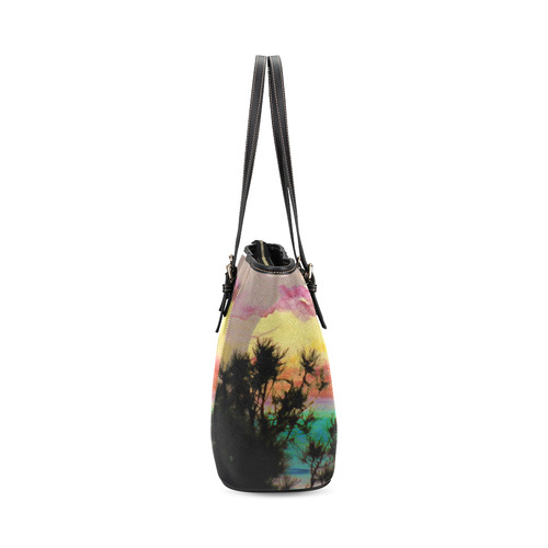 Rainbow Moon by Martina Webster Leather Tote Bag/Small (Model 1640)