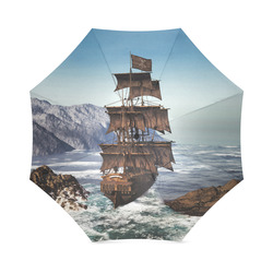 A pirate ship sails through the coastal Foldable Umbrella (Model U01)