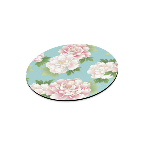 Beautiful Pink Peony Vintage Japanese Floral Round Mousepad