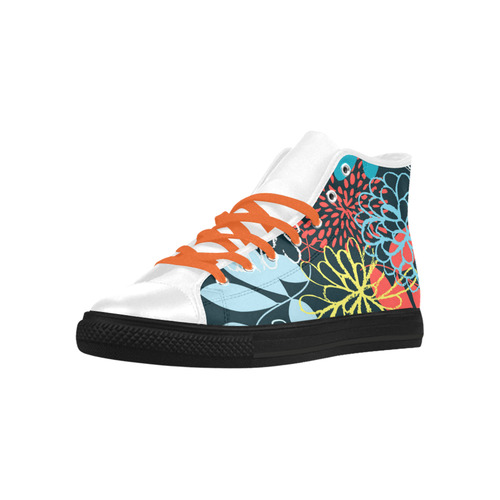 Colorful Abstract Flowers Butterfly Floral Aquila High Top Microfiber Leather Women's Shoes (Model 032)