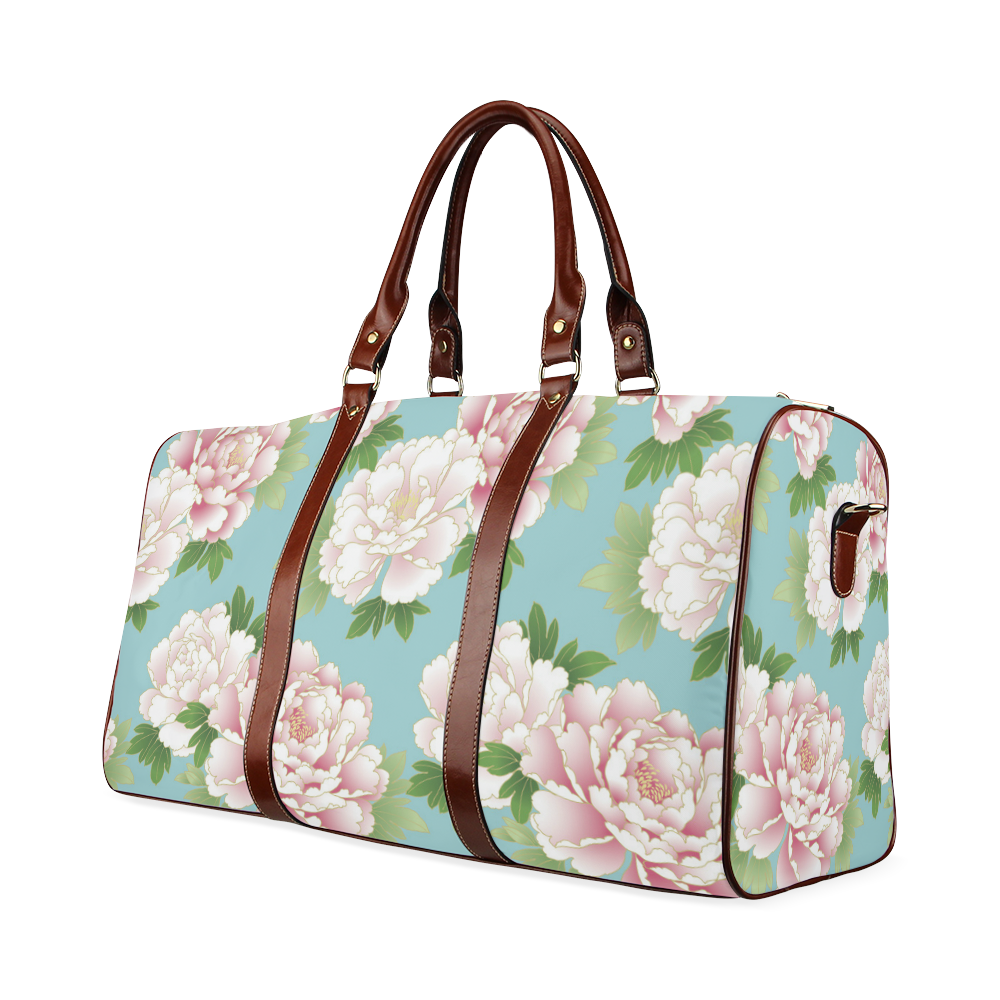 Beautiful Pink Peony Vintage Japanese Floral Waterproof Travel Bag/Small (Model 1639)