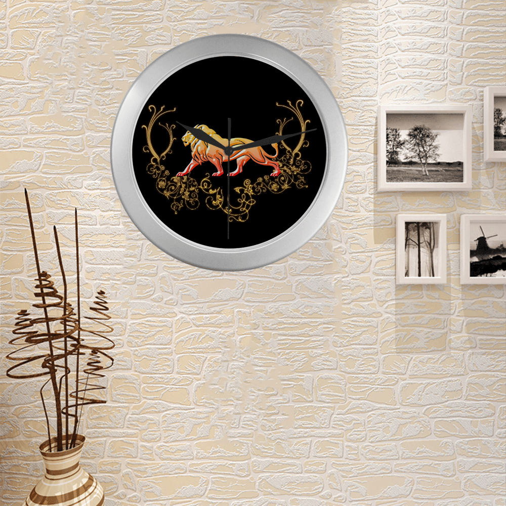 Awesome lion in gold and black Silver Color Wall Clock
