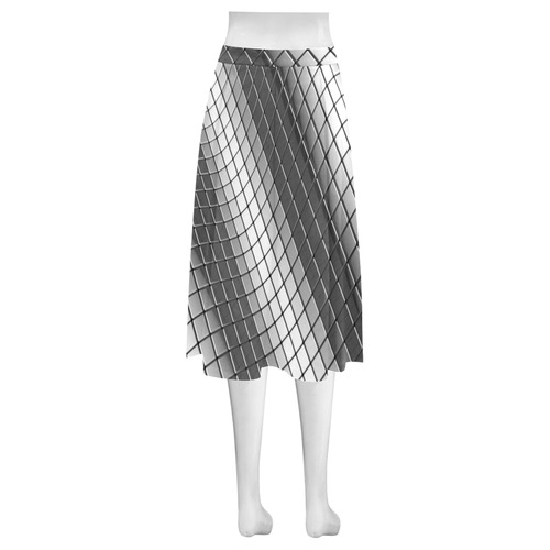 Abstract Metallic Silver Cubes Mnemosyne Women's Crepe Skirt (Model D16)