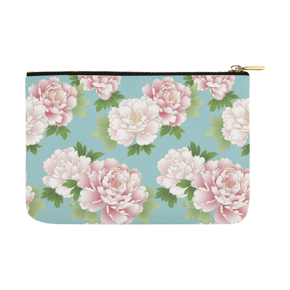 Beautiful Pink Peony Vintage Japanese Floral Carry-All Pouch 12.5''x8.5''