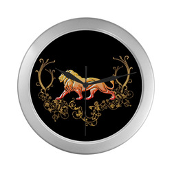 Awesome lion in gold and black Silver Color Wall Clock