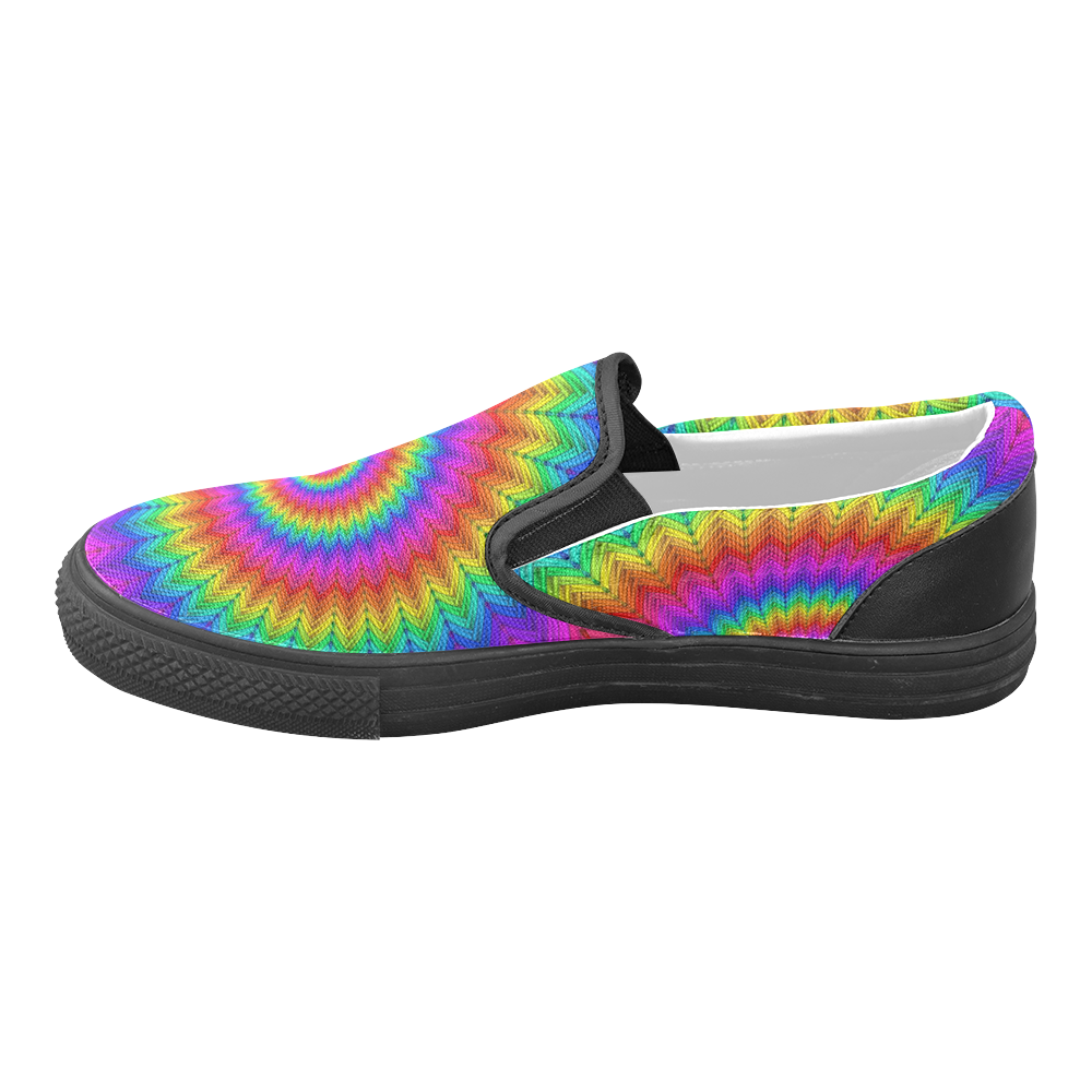 Psychedelic Rainbow Spiral Fractal Slip-on Canvas Shoes for Men/Large Size (Model 019)