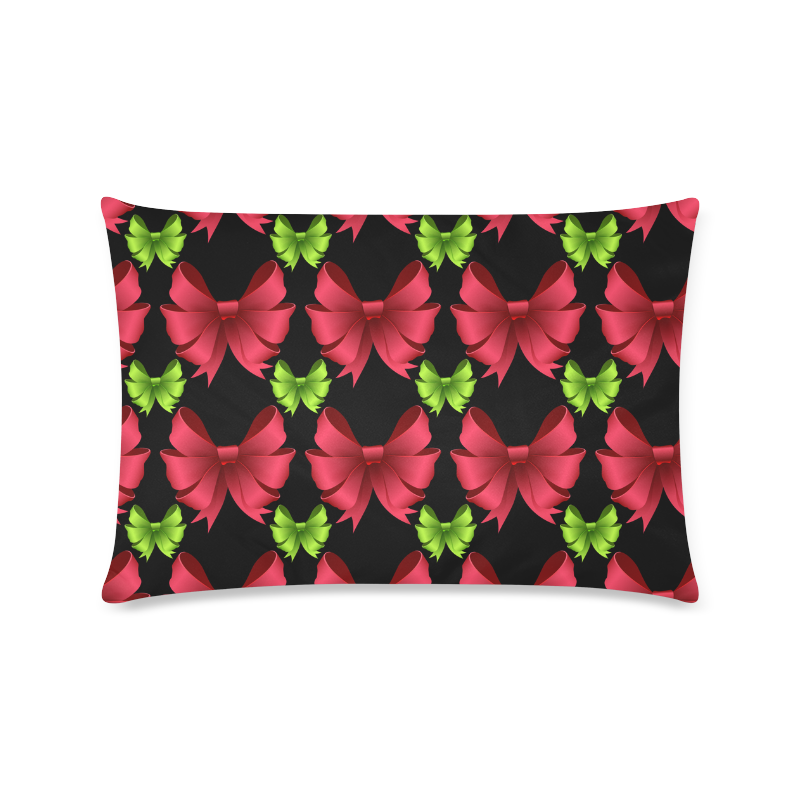Holiday Bows Red and Green on Black Custom Rectangle Pillow Case 16"x24" (one side)