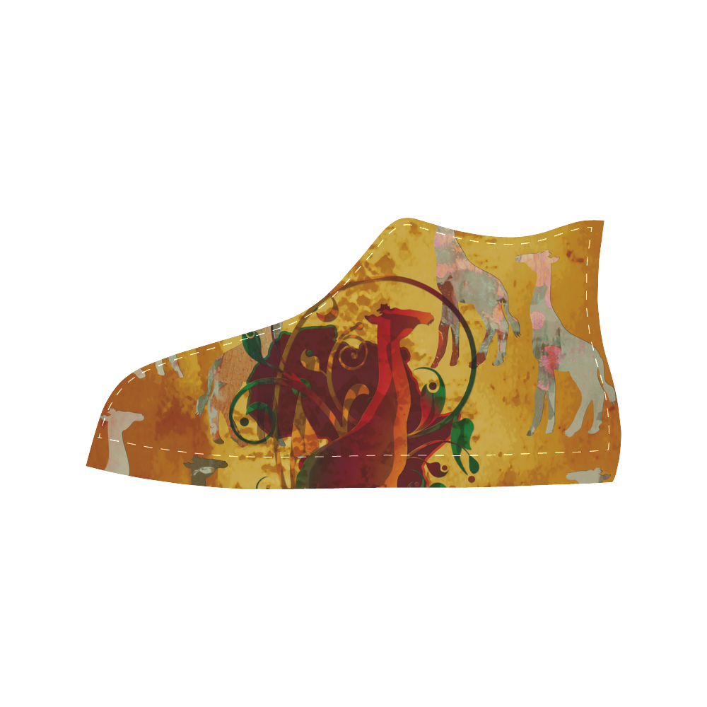 Magic Africa Giraffes Ornaments grunge Aquila High Top Microfiber Leather Women's Shoes (Model 032)