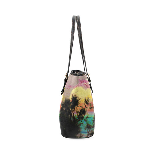 Rainbow Moon by Martina Webster Leather Tote Bag/Small (Model 1640)