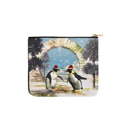 Funny penguins with christmas hat Carry-All Pouch 6''x5''