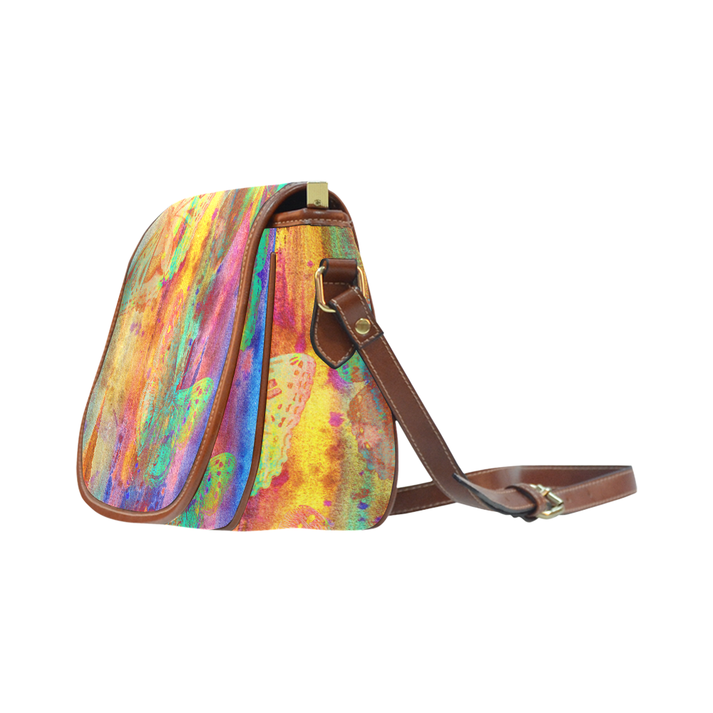 Colorful Butterflies Q Saddle Bag/Small (Model 1649) Full Customization