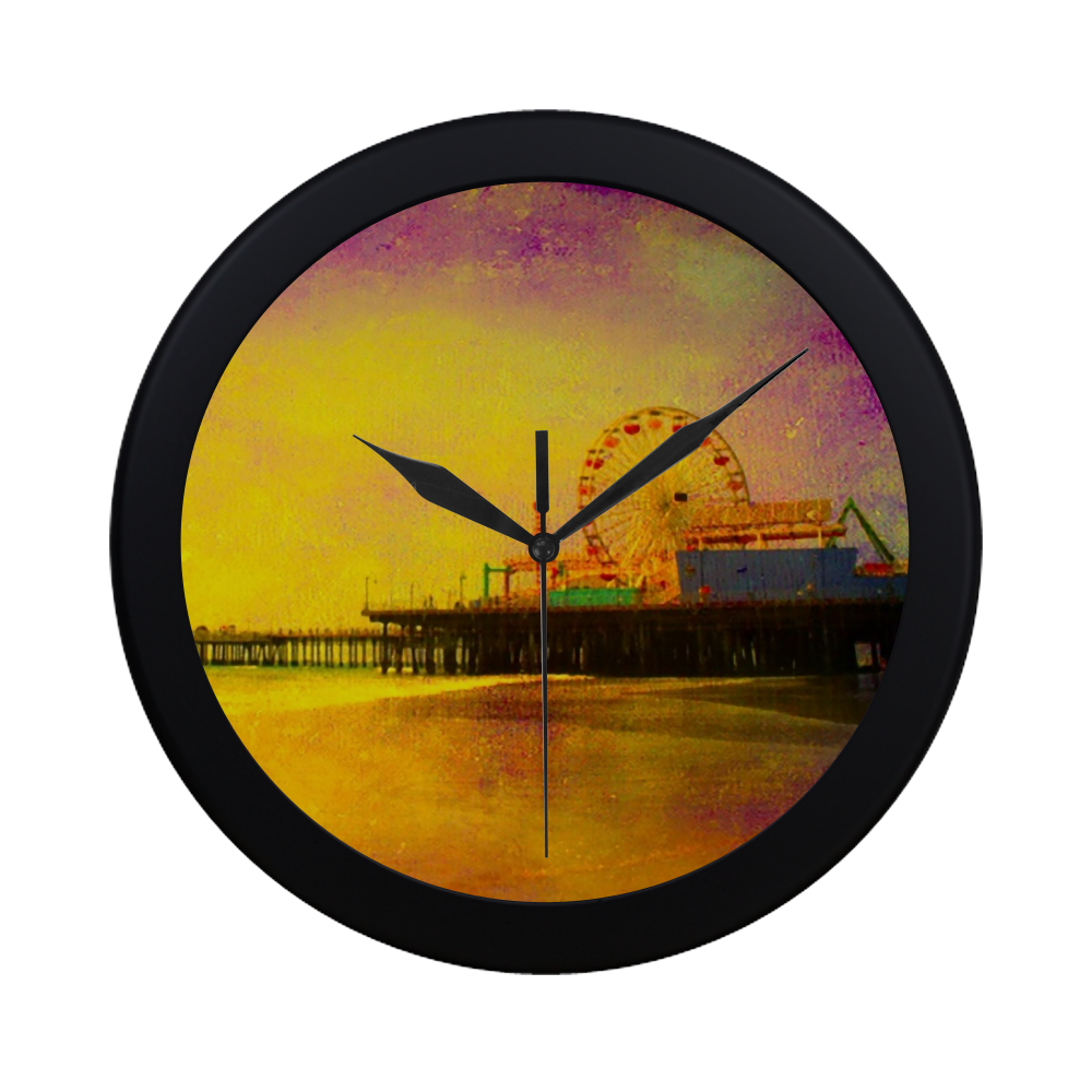 Yellow Purple Santa Monica Pier Circular Plastic Wall clock
