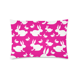 Bunny Rabbits Pink White Custom Rectangle Pillow Case 16"x24" (one side)