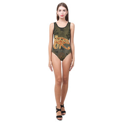 The all seeing eye, vintage background Vest One Piece Swimsuit (Model S04)