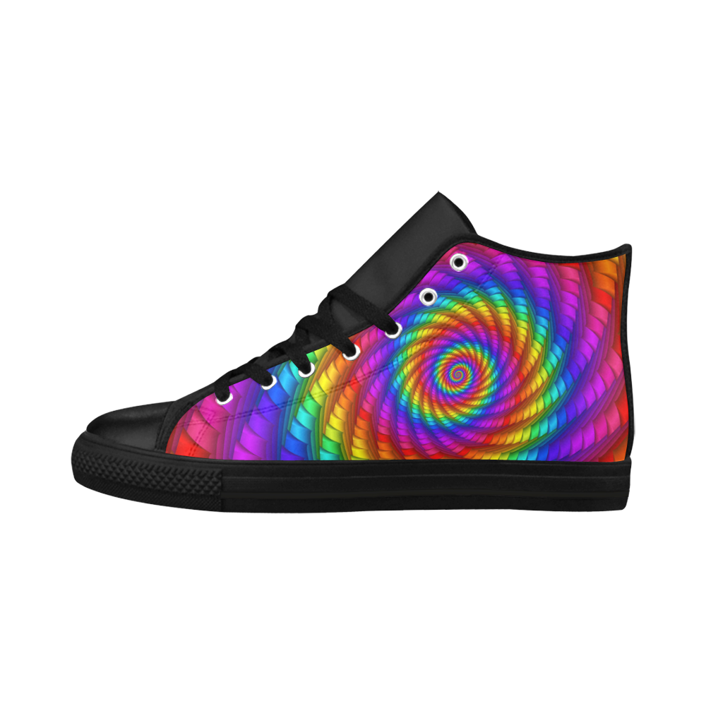 Psychedelic Rainbow Spiral Fractal Aquila High Top Microfiber Leather Women's Shoes (Model 032)