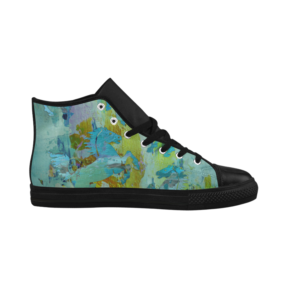 Rearing Horses grunge style painting Aquila High Top Microfiber Leather Women's Shoes/Large Size (Model 032)
