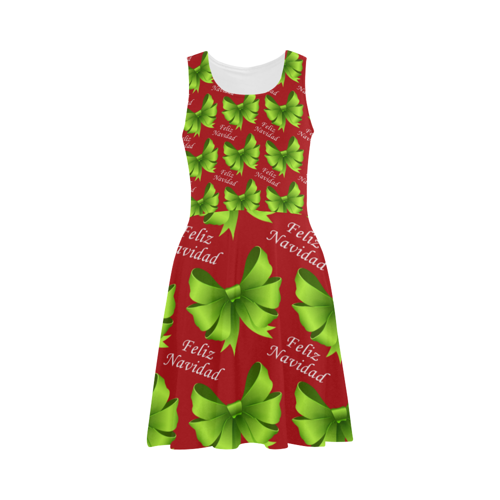 Feliz Navidad Green Bows on Red Atalanta Sundress (Model D04)