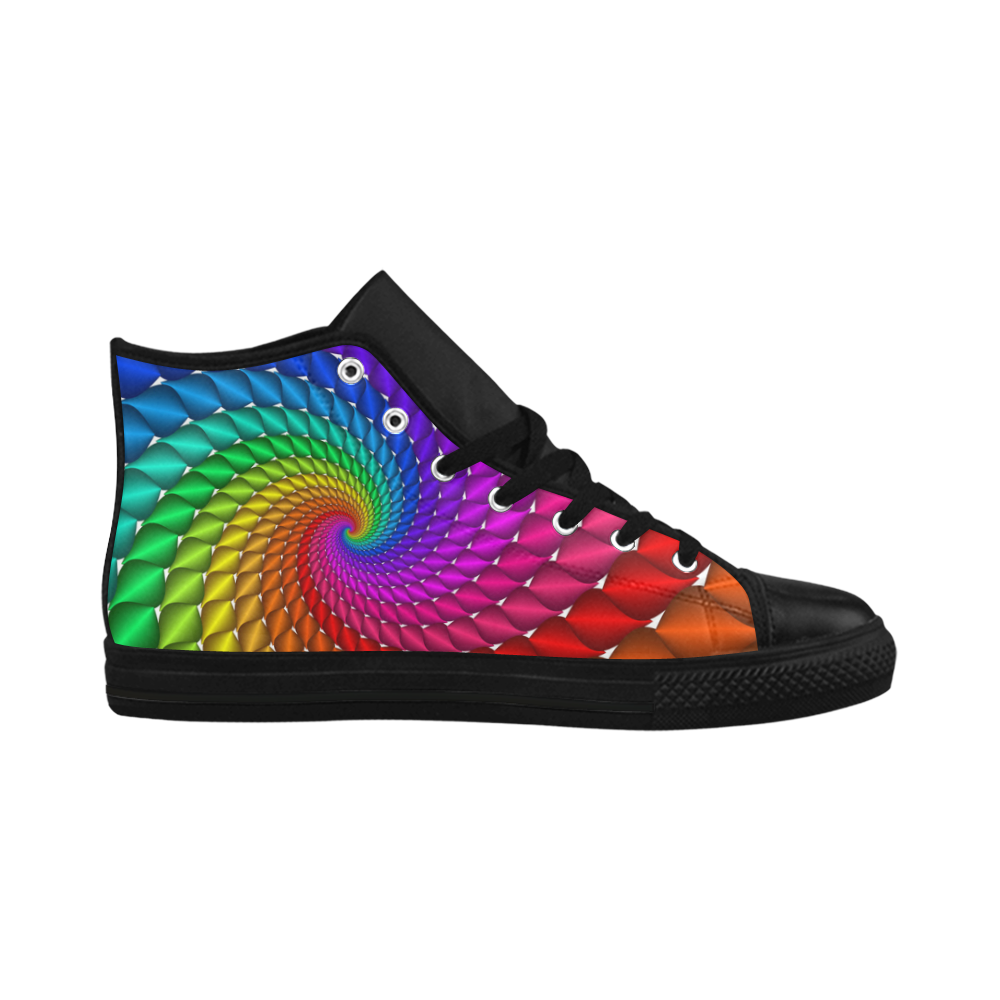 Psychedelic Rainbow Spiral Fractal Aquila High Top Microfiber Leather Men's Shoes (Model 032)