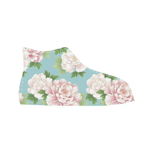 Pink Peony Vintage Japanese Floral Kimono Aquila High Top Microfiber Leather Women's Shoes (Model 032)
