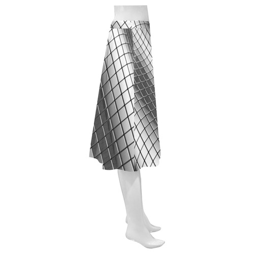 Abstract Metallic Silver Cubes Mnemosyne Women's Crepe Skirt (Model D16)