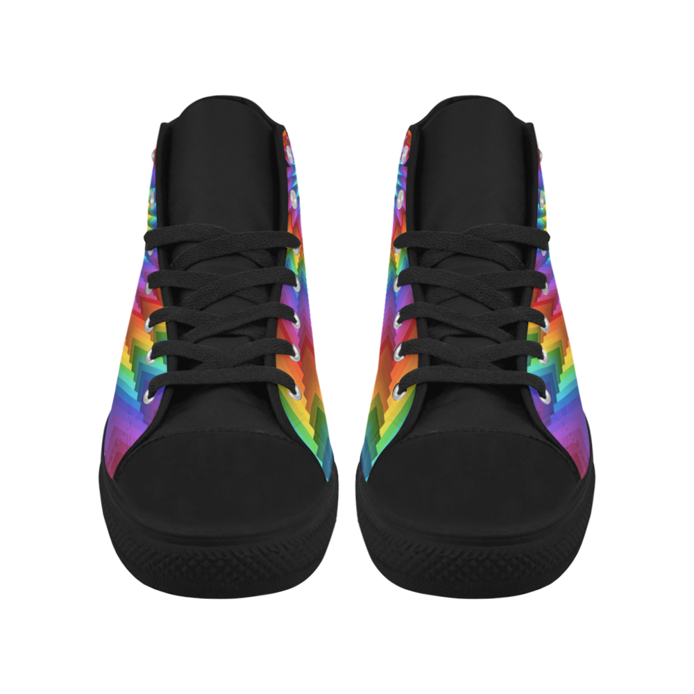 Psychedelic Rainbow Spiral Fractal Aquila High Top Microfiber Leather Men's Shoes (Model 032)