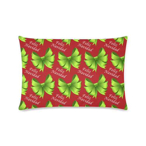 Feliz Navidad Green Bows on Red Custom Rectangle Pillow Case 16"x24" (one side)