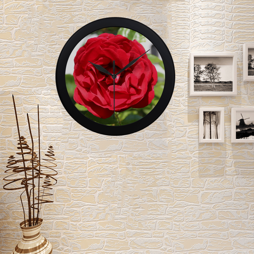 Red Rose Circular Plastic Wall clock