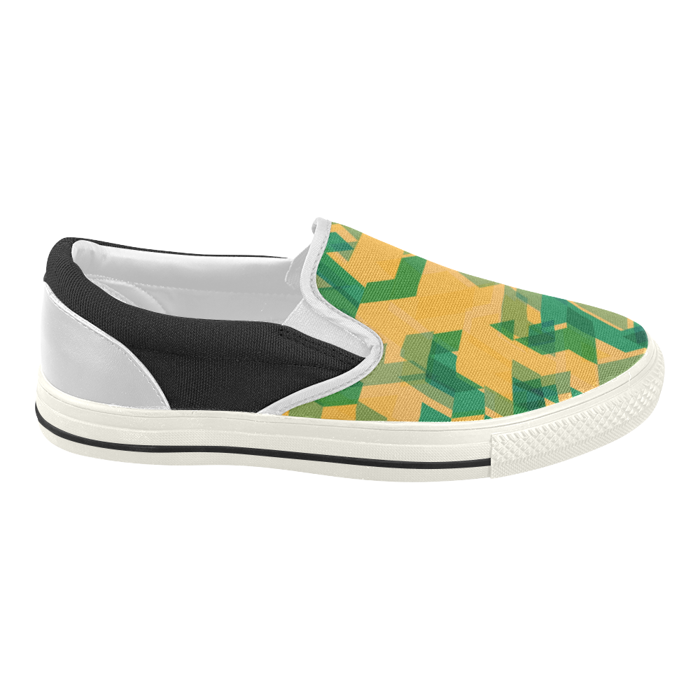 Fresh geometric Common shoes for lady / yellow black Women's Slip-on Canvas Shoes (Model 019)