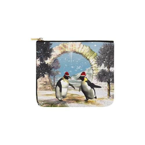 Funny penguins with christmas hat Carry-All Pouch 6''x5''