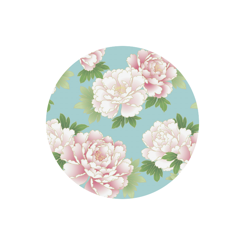 Beautiful Pink Peony Vintage Japanese Floral Round Mousepad