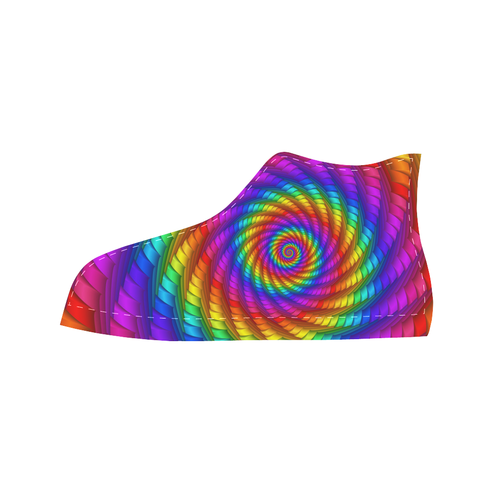 Psychedelic Rainbow Spiral Fractal Aquila High Top Microfiber Leather Men's Shoes (Model 032)
