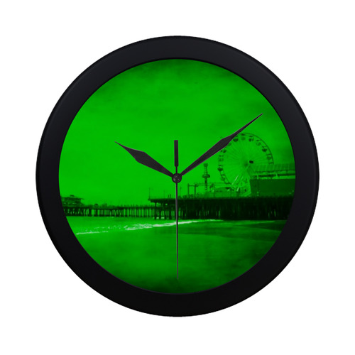Ghostly Green Santa Monica Pier Circular Plastic Wall clock