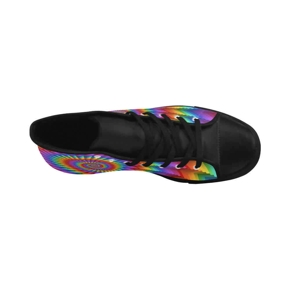 Psychedelic Rainbow Spiral Fractal Aquila High Top Microfiber Leather Men's Shoes (Model 032)