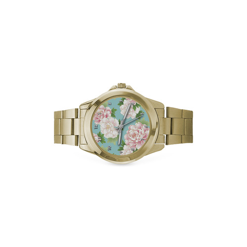 Beautiful Pink Peony Vintage Japanese Floral Custom Gilt Watch(Model 101)