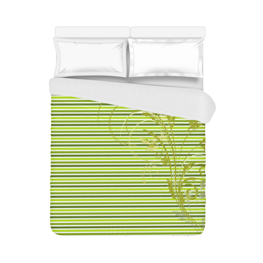 Green Stripes with Swirl Duvet Cover 86"x70" ( All-over-print)