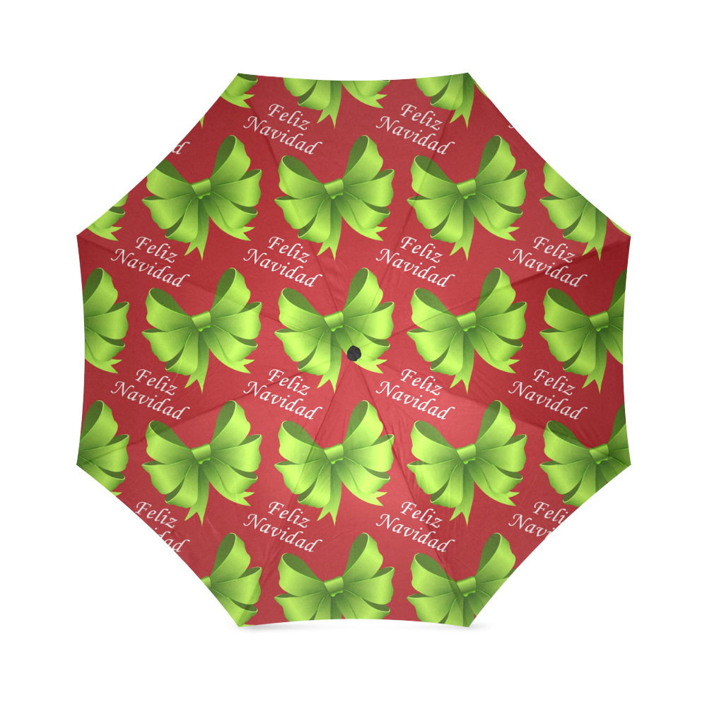 Feliz Navidad Green Bows on Red Foldable Umbrella (Model U01)