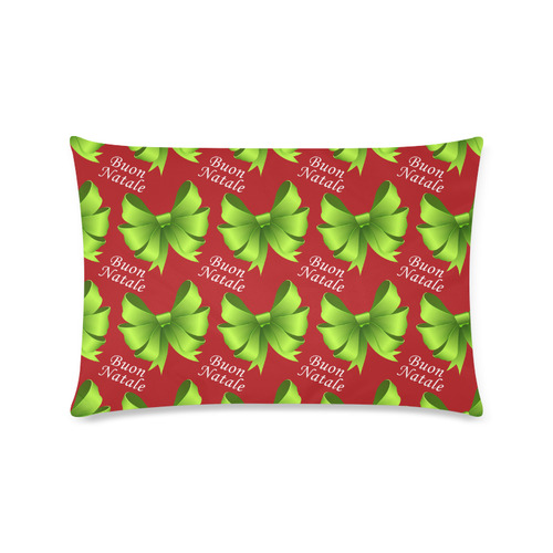 Buon Natale Green Bows on Red Custom Rectangle Pillow Case 16"x24" (one side)